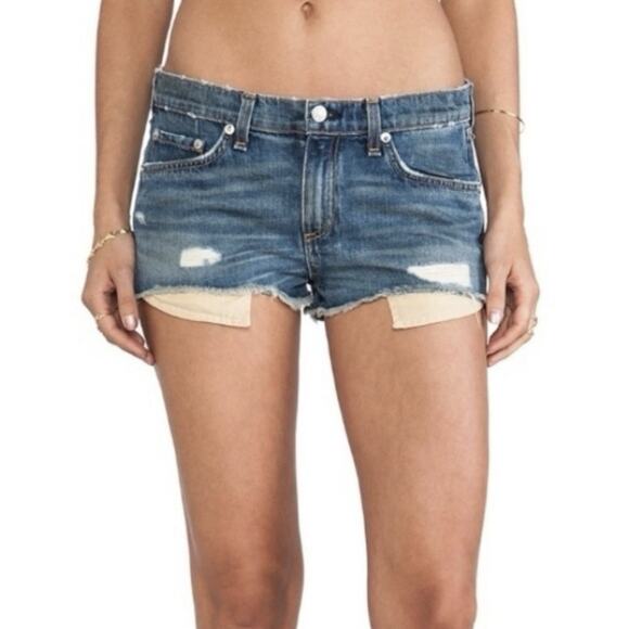rag & bone / JEAN The Mila Short Moss w/ Holes Distressed Denim Cutoff Shorts 29 - Picture 3 of 12